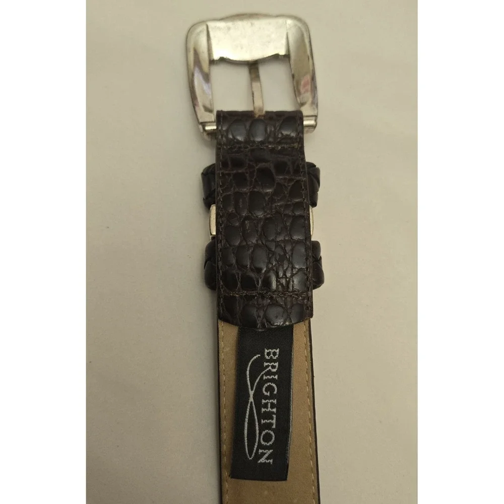 Brighton Womens‎ Dark Brown Croc Embossed Leather Western Belt Silver Buckle Lrg